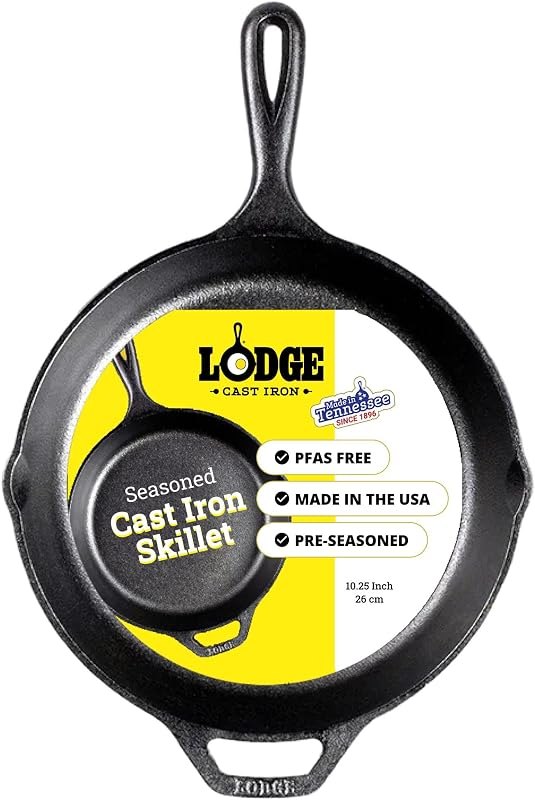 Pre-Seasoned Cast Iron Skillet, PFAS-Free, 10.25 Inches — Lodge 10 for best cast iron skillet