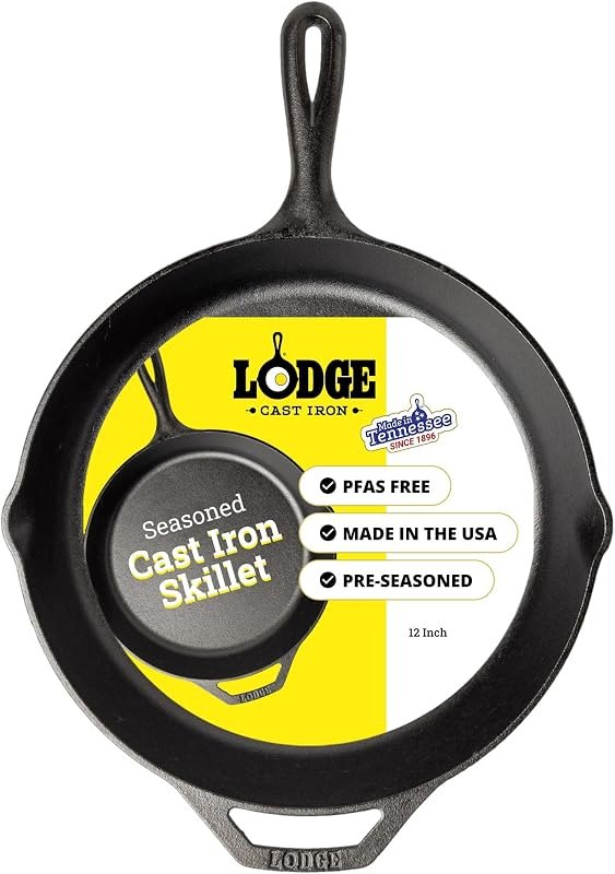 Pre-Seasoned Cast Iron Skillet, PFAS-Free, 12 Inches — Lodge 12 for best cast iron skillet