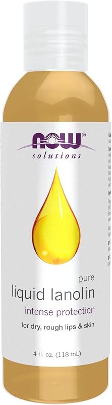 NOW Foods Solutions, Liquid Lanolin Pure, Intense Protection, Formulated for Dry Rough Lips and Skin, 4-Ounce —