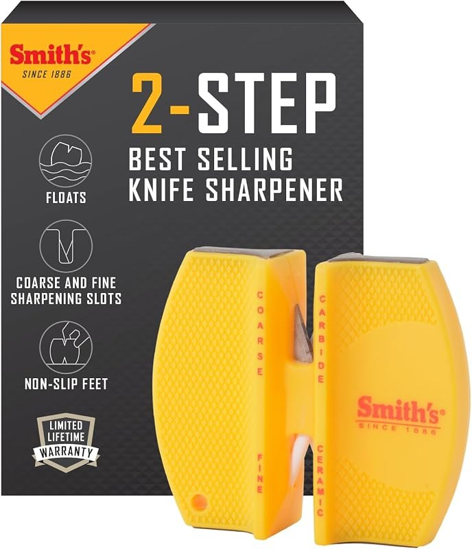 Smith's CCKS 2-Step Knife Sharpener - Yellow - 2-Step Preset Coarse & Fine Slots - Outdoor Handheld Knife Sharpener -