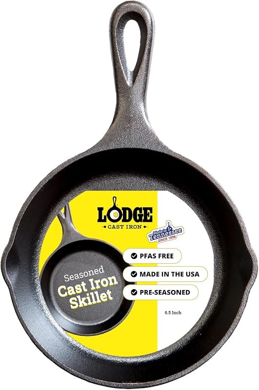 Lodge Pre-Seasoned Cast Iron Skillet, PFAS-Free, 6.5 Inches — preseasoned for best cast iron skillet travel compact