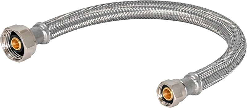 Eastman 24 inch Steel-Flex Braided Faucet Connector, 1/2 Inch FIP x 3/8 Inch Compression, Stainless Steel Faucet