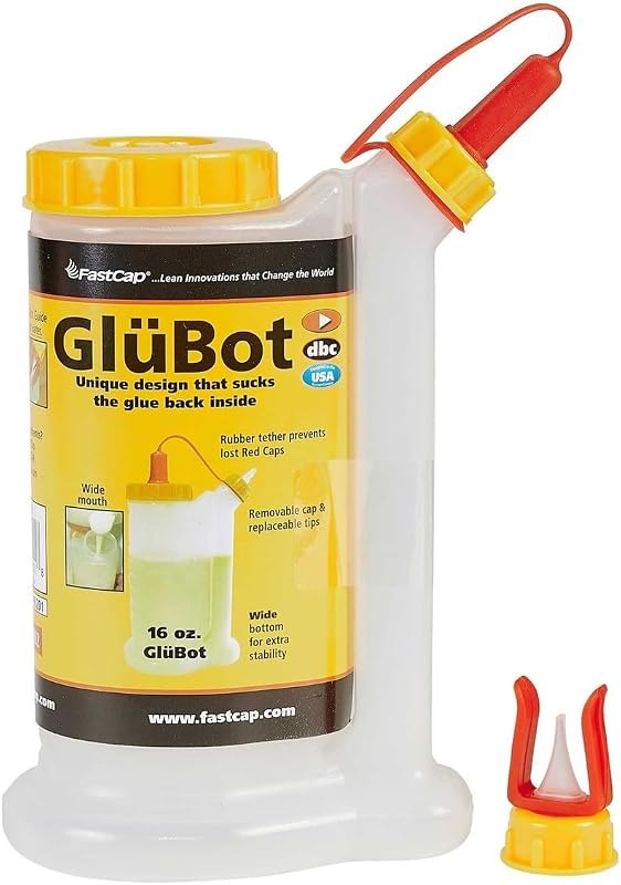 Fastcap Glue Dispenser, Yellow/White, 16 oz, Plastic GB.GLUBOT.YB - 1 Each — Woodworking no leak for woodworking