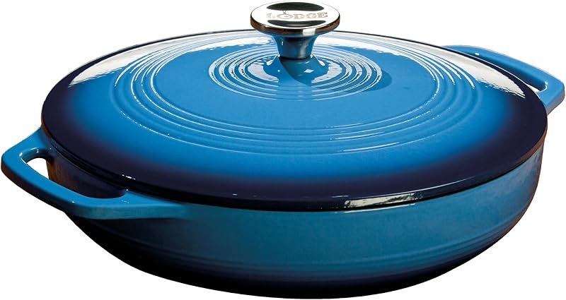 Lodge Essential Enamel Cast Iron Braiser, 3.6 Quart, Caribbean Blue — enamel for best cast iron skillet