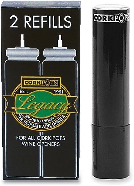 Cork Pops Wine Bottle Opener Refill Cartridges 2 Per Box- Eco-Friendly Low-Pressure, Fits All Cork Pops Models Opens