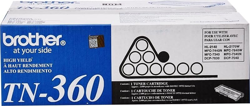 Brother Genuine High Yield Toner Cartridge, Black Toner, Page Yield Up to 2,600 Pages, TN360 — toner for best printer