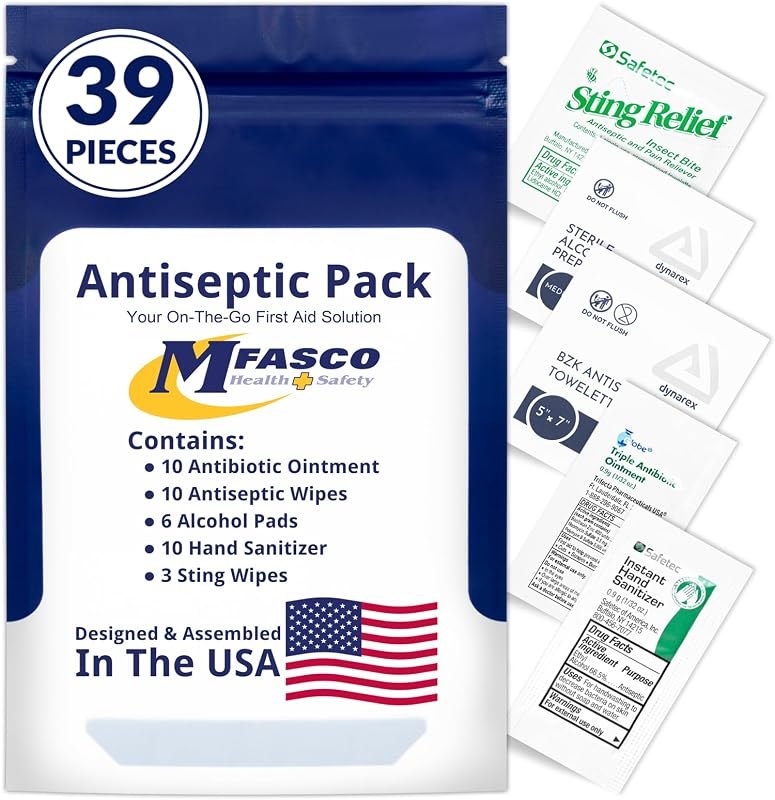 MFASCO Antiseptic Wound Care Travel Pack — first aid kit refill no leak for first aid kit refill
