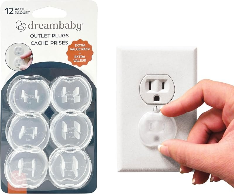 Dreambaby Plastic Baby Safety Outlet Plug Covers - 12 Pack - Outlet Covers Baby Proofing