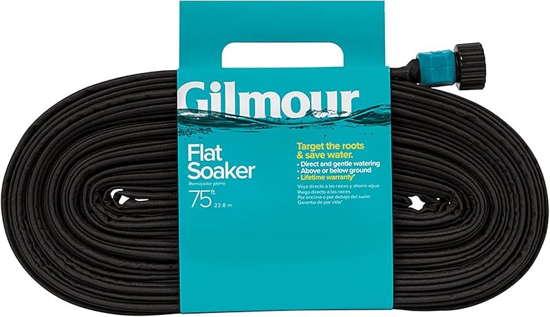 Gilmour 75' Black Flat Weeper Soaker Hose for Garden Beds, Drip Irrigation Outdoor Hose, Flexible Garden Hose for