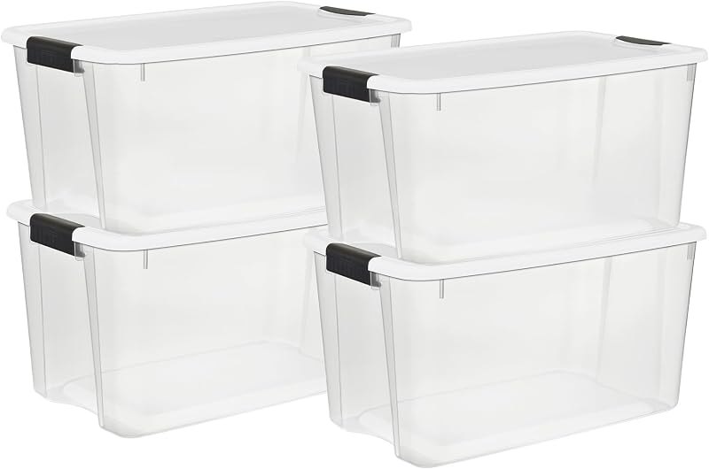 Sterilite Ultra Latch Box with Lids for Home and Office, 70 Quart, 4-Pack — best clear storage bins with lids for