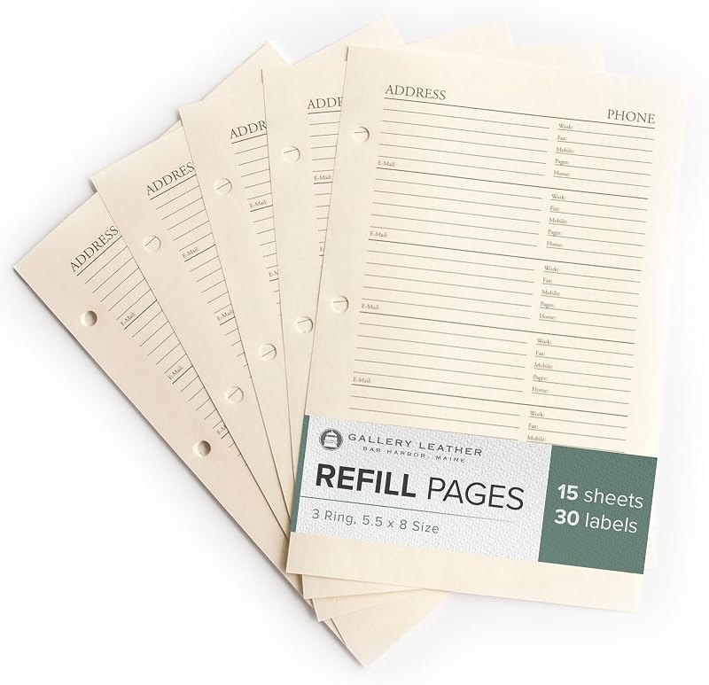 Gallery Leather Address Book Refill Replacement Pages - 3 Ring 5.5 x 8 Size — Books refill for books kit