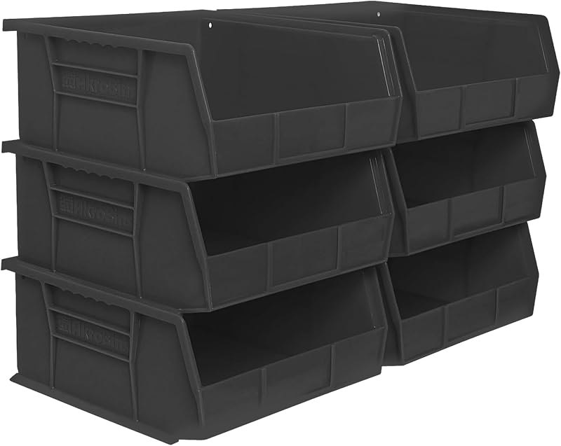 Akro-Mils 30235 AkroBins Plastic Storage Bins, 11"x11"x5", Black, 6-Pack — stackable bins for clear storage bins with
