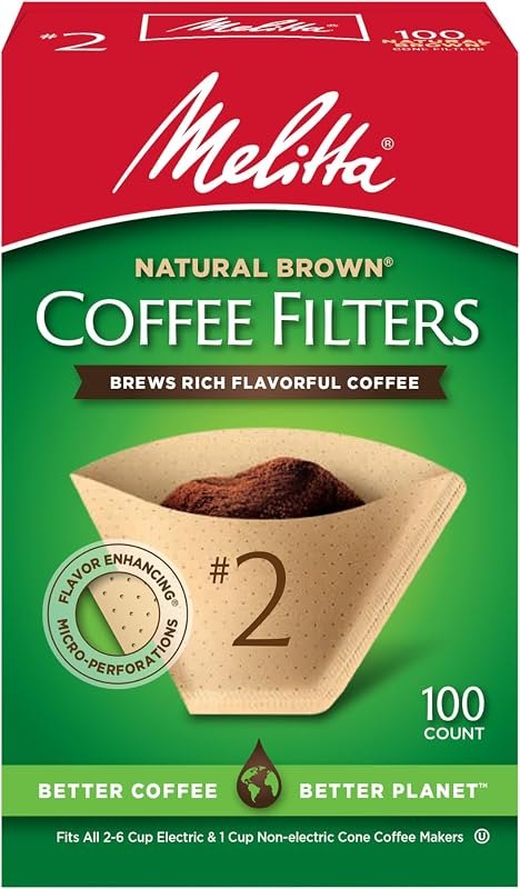 Melitta #2 Unbleached Coffee Filters, Natural Brown Cone Filters, 1-Pack — filters for best home coffee maker under 40