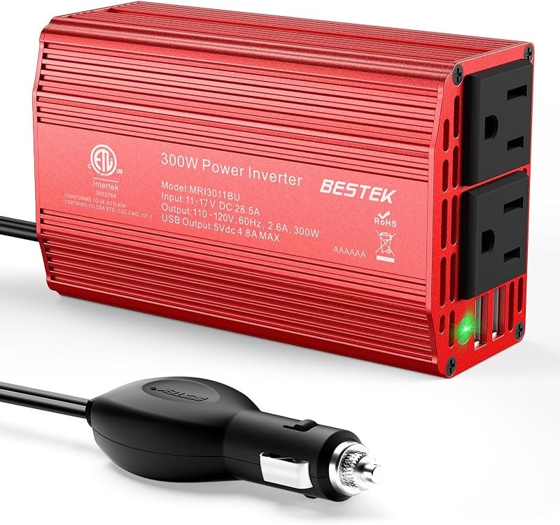 BESTEK Power Inverter DC 12-17V to AC 110V - 300W Car Plug Adapter Outlet — inverter for best car organizer