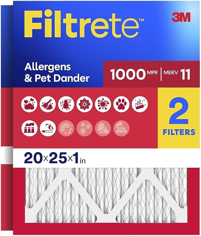 Filtrete 20x25x1 Air Filter, MERV 11, MPR 1000, Allergens & Pet Dander, 3-Month AC and Furnace Filters, Cleaner Air