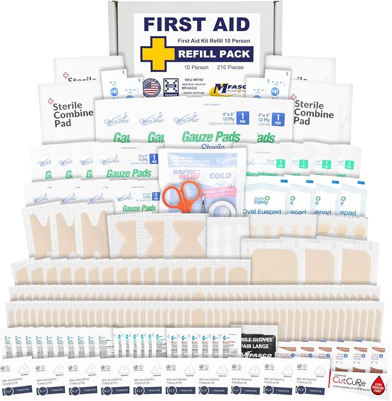 MFASCO First Aid Kit Refill with Bandages, Gauze & Wipes, 200+ Pieces