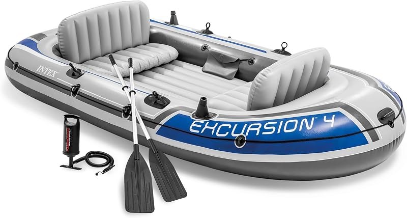Intex Excursion 4-Person Inflatable Fishing Boat River Raft Set with Oars