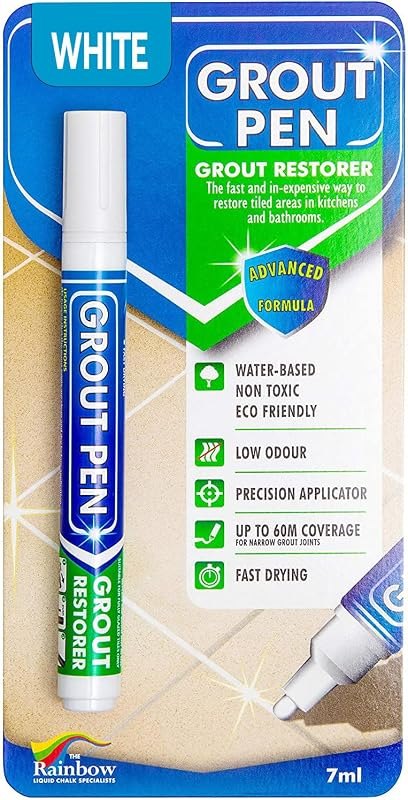 Grout Pen White Tile Grout Paint Marker Restorer - Narrow 5mm Tip (7mL) — grout pen for grout cleaner under 30 budget