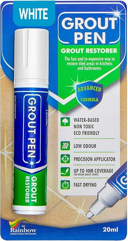 Grout Pen White Tile Grout Paint Marker Restorer - Wide 15mm Tip (20ml) — grout pen for grout cleaner durable heavy duty