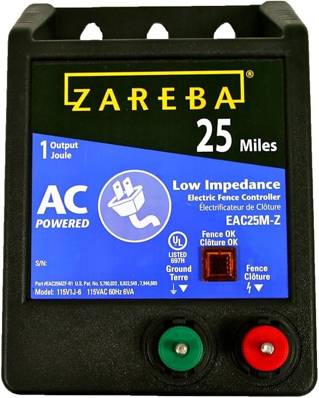 Zareba 25 Mile AC Powered Low Impedance Electric Fence Charger - Plug In Fence Charger - Contain Bulls, Cattle, Dogs