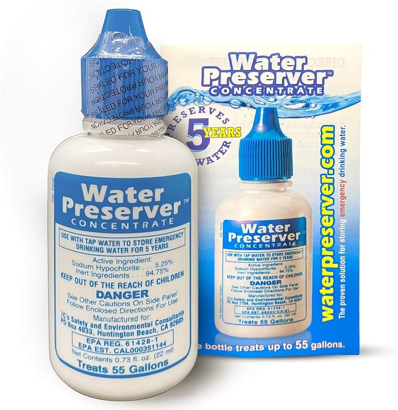 Water Preserver Concentrate for 55 Gallon, 5-Year Emergency Drinking Water Treatment and Storage Drops — water
