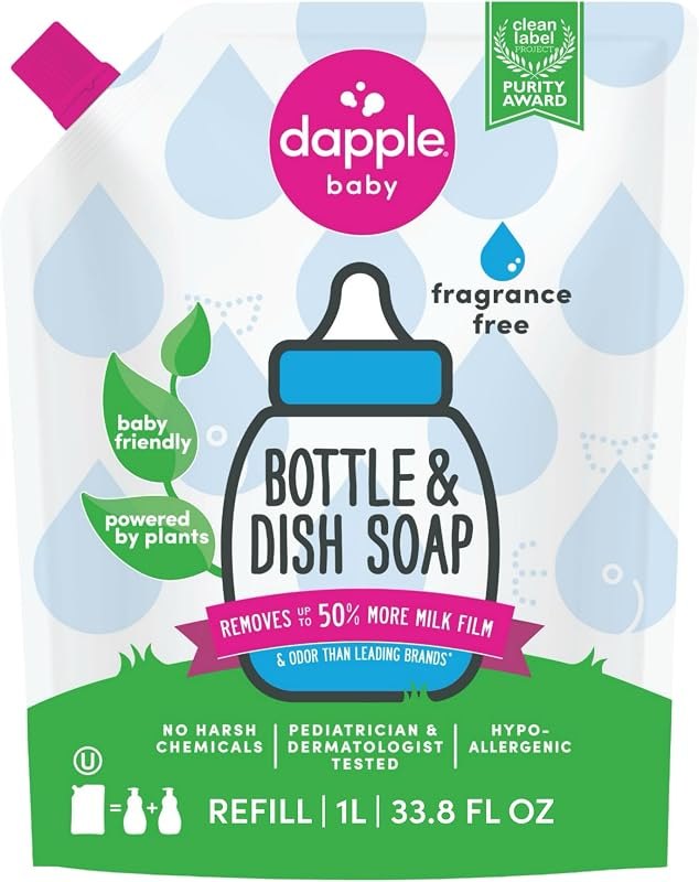 Dapple Refill Pack Baby Bottle and Dish Liquid, Fragrance Free, 33.8 Fluid Ounce — Monitors, bottles, and kid gear