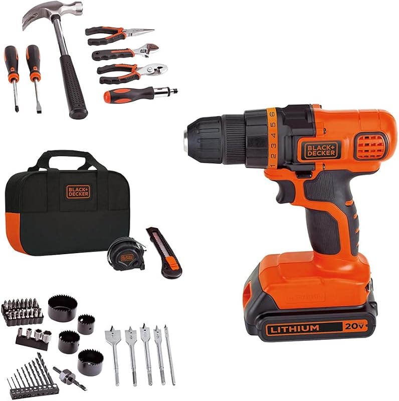 BLACK+DECKER 20V MAX 68-Piece Cordless Drill and Home Tool Project Kit with Tool Storage Bag (LDX120PK) — kit for best