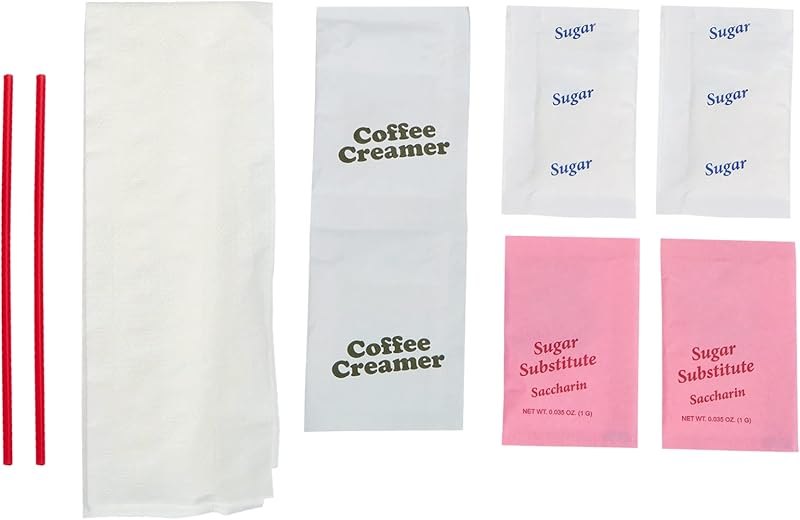 WNA 611912 9-Piece Coffee Condiment Kit, 12" x 12" 1-Ply Napkin (Case of 250) — Coffee kit for coffee kit