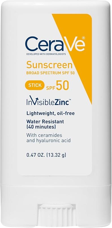 CeraVe Mineral Sunscreen Stick, SPF 50 Face Sunscreen, Travel Size, 0.47oz — mineral sunscreen face amazon for mineral