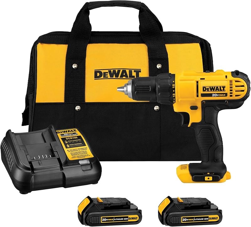 DEWALT 20V Max Cordless Drill Driver Set, 2 Speed, High Performance Motor, Includes 2 XR 1.3Ah Li-Ion Batteries