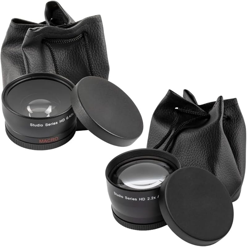 37mm HD Multi-Coated Wide Angle & Telephoto Lenses with Pouches & Caps for Canon, Nikon, Panasonic, Sony, Samsung