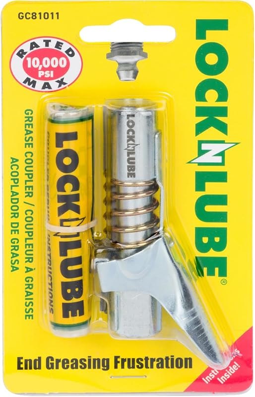 LockNLube Locking Grease Gun Coupler, 1/8-Inch NPT, Rated To 10,000 PSI — lock-n-lube-grease-coupler for grease gun