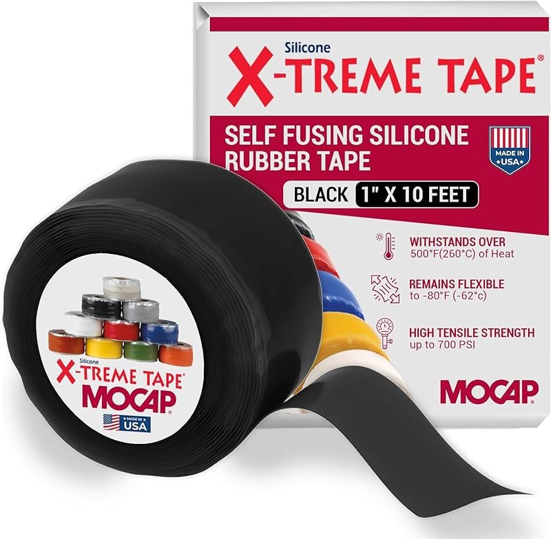 X-Treme Tape Self Fusing Silicone Tape - 1" x 10 Ft Roll - Black — self fusing silicone tape for pipe leak tape