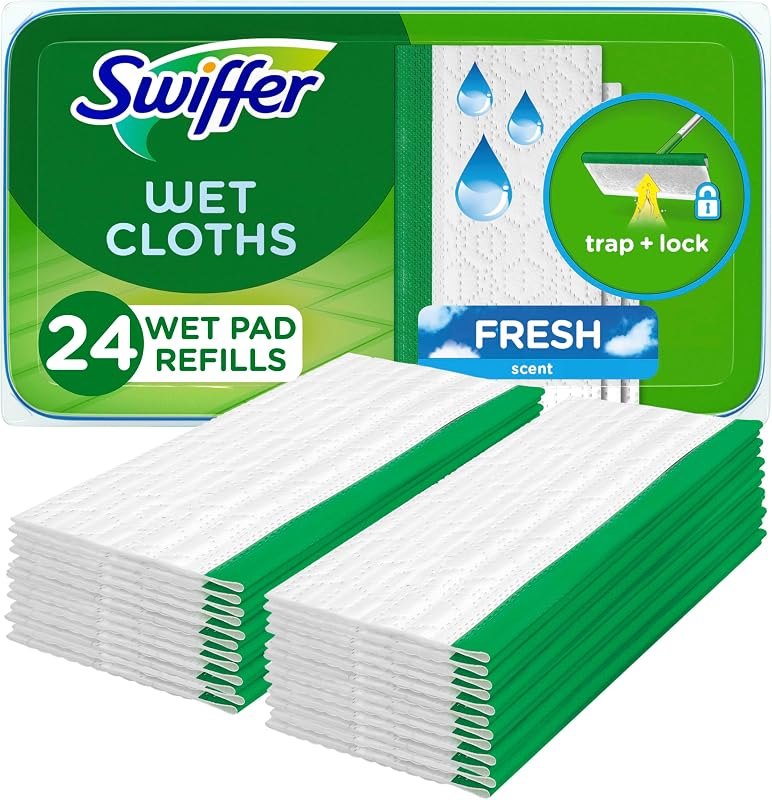Swiffer Sweep + Mop, Wet Pads Refill, Floor Cleaner for Dirt, Dust, Hair, Cleaning Cloths for Mopping Home, Bathroom
