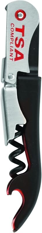 True Jetsetter TSA Compliant Double Hinged Waiters Corkscrew Wine Opener, Durable Stainless Steel with Built-in Bottle