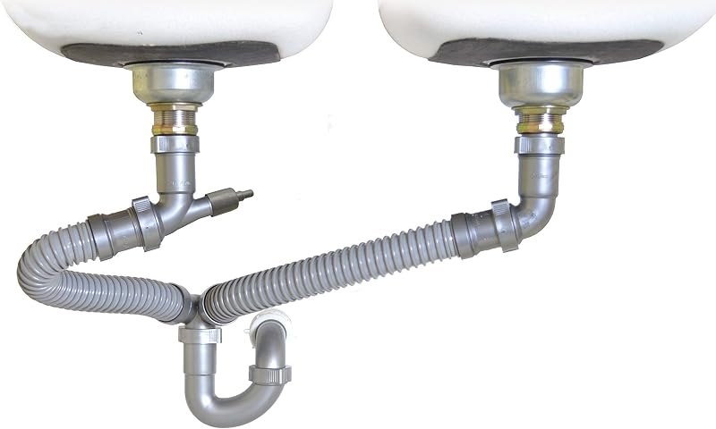 Snappy Trap Double Bowl Kitchen Sink Drain Kit, 1-1/2" with Flexible P-Trap, Universally Compatible Complete Drain