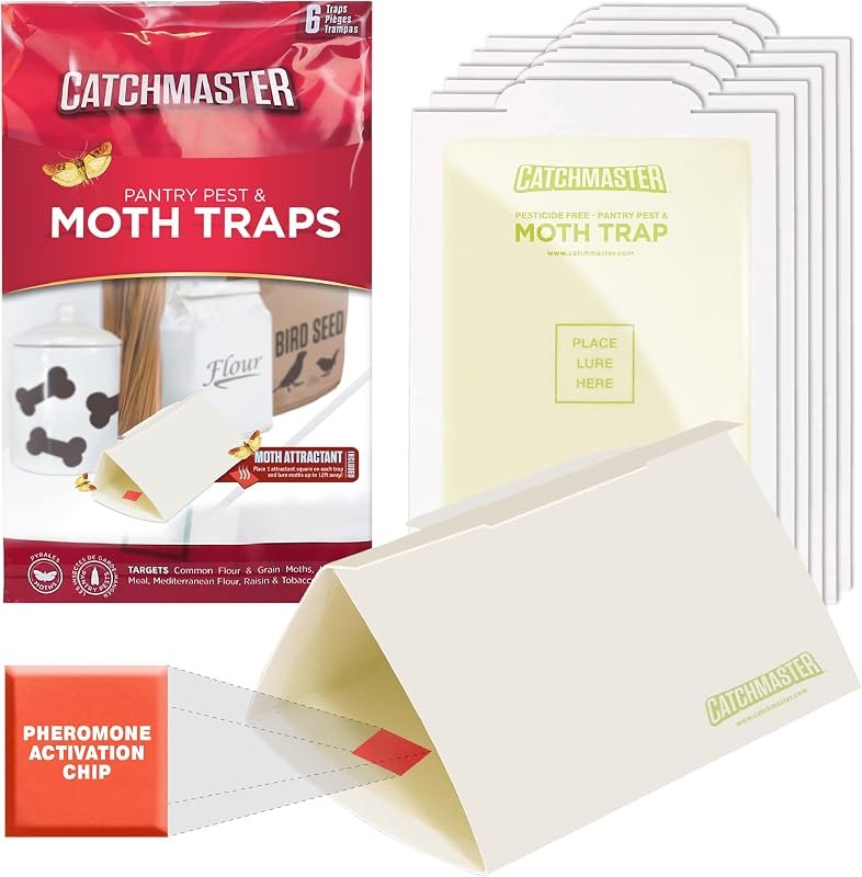 Catchmaster Pantry Pest & Moth Traps 6-Pk, Bug Killer for Kitchen Storage & Pantry Cabinet, Sticky Moth Traps for