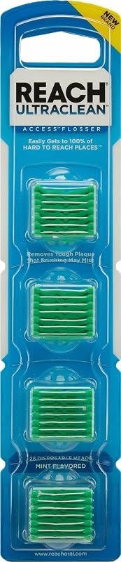 REACH Ultraclean Access Flosser Refill Heads, Mint, Plaque Remover for Teeth, Shred Resistant, for Hard to Reach