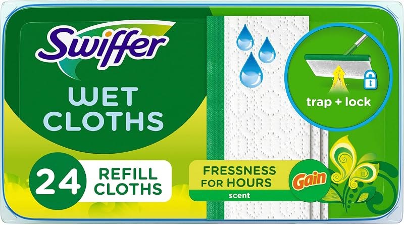 Swiffer Sweep + Mop, Wet Pads Refill, Floor Cleaner for Dirt, Dust, Hair, Cleaning Cloths for Mopping Home, Bathroom