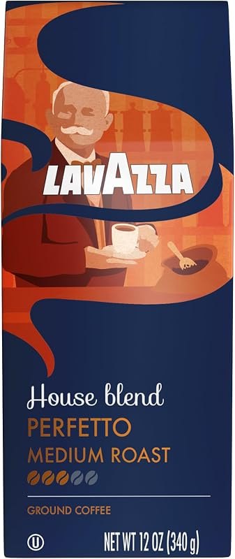 Lavazza House Blend Perfetto Ground Coffee 12oz Bag, Medium Roast, Full-bodied, Intensity 3/5, 100% Arabica, Ideal for