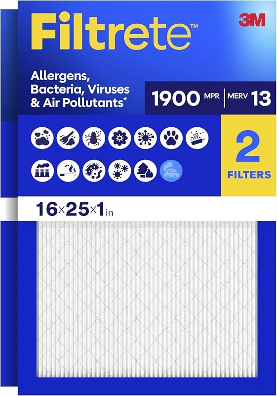 Filtrete 16x25x1 Air Filter, MERV 13 MPR 1900, Allergens, Bacteria, Viruses & Air Pollutants, 3-Month AC/Furnace