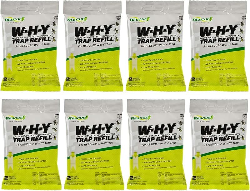 RESCUE! Non-Toxic Wasp, Hornet, Yellowjacket Trap (WHY Trap) Attractant Refill - 2 Week Refill - 8 Pack — p trap kit