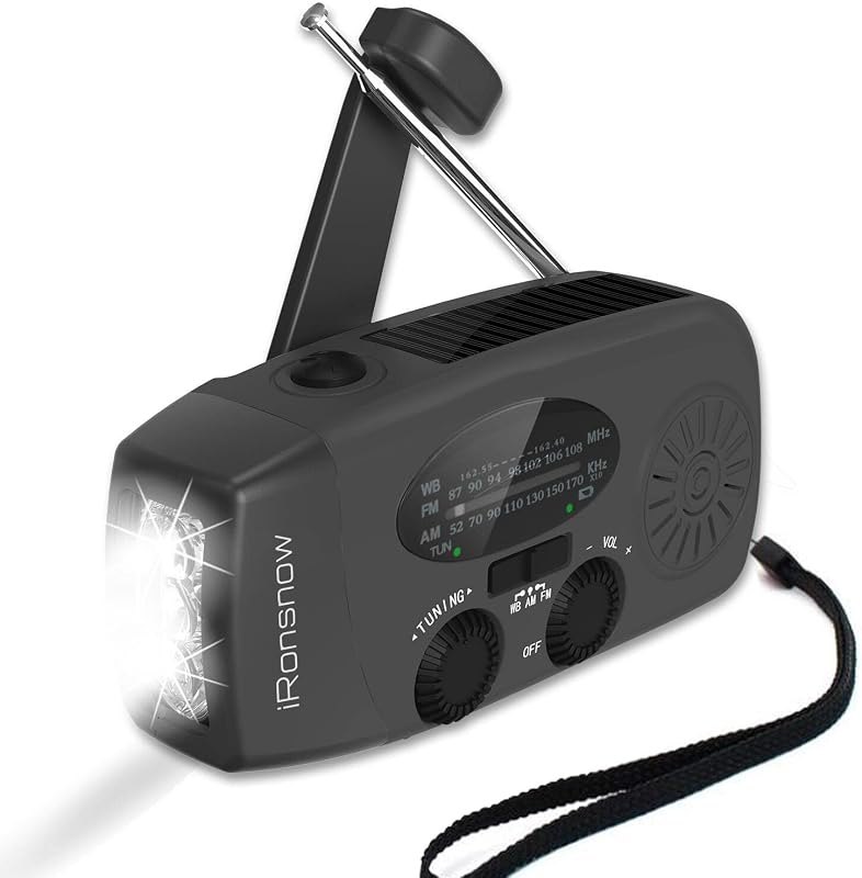 iRonsnow Solar Emergency Hand Crank Weather Radio, 2000mAh NOAA AM/FM — emergency crank radio pack for emergency crank