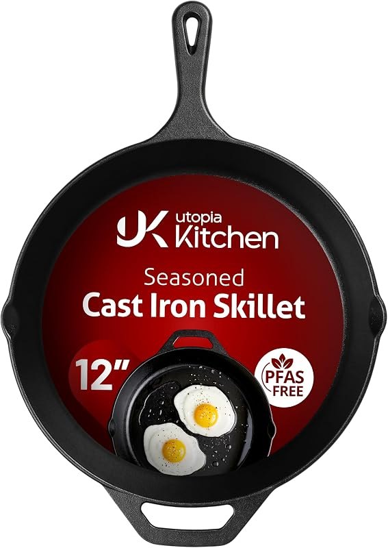 Utopia Kitchen Cast Iron Skillet 12 Inch Pre-Seasoned PFAS-Free Black — preseasoned for best cast iron skillet