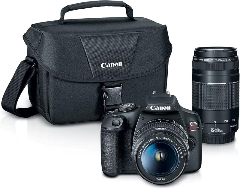 Canon EOS Rebel T7 DSLR Camera Double Zoom Lens Kit with EF-S 18-55mm and EF 75-300mm Lenses, 24.1 Megapixel CMOS