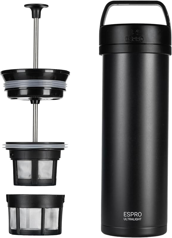 ESPRO Go P0 Ultralight French Press Coffee Maker for Travel, Vacuum Insulated Stainless Steel, 16 Ounces, Matte