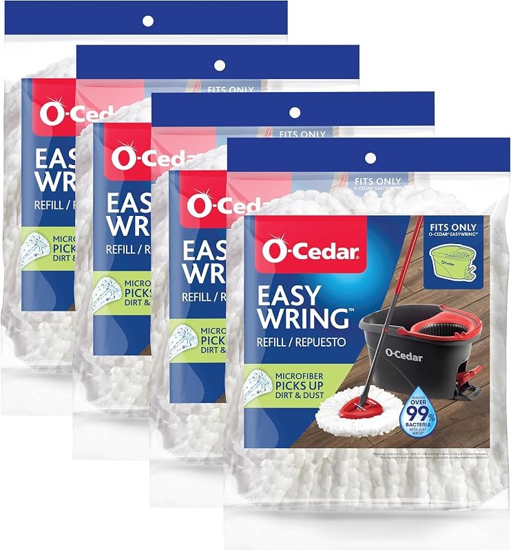 O-Cedar EasyWring Spin Mop Microfiber Refill (Pack of 4) — spin mop refill pack for spin mop refill durable heavy duty