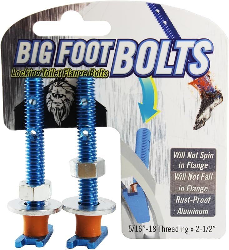 Big Foot Toilet Bolts - No Spin Toilet Flange Bolts - 5/16" Threading X 2.5" Length — toilet bolts for toilet wax ring