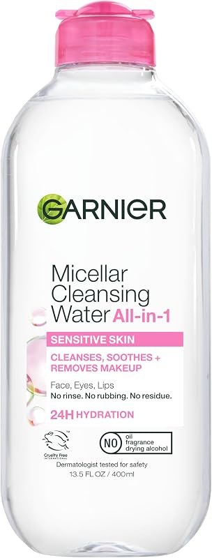 Garnier Micellar Water, Hydrating Facial Cleanser & Makeup Remover, Suitable for Sensitive Skin, Vegan, Cruelty Free