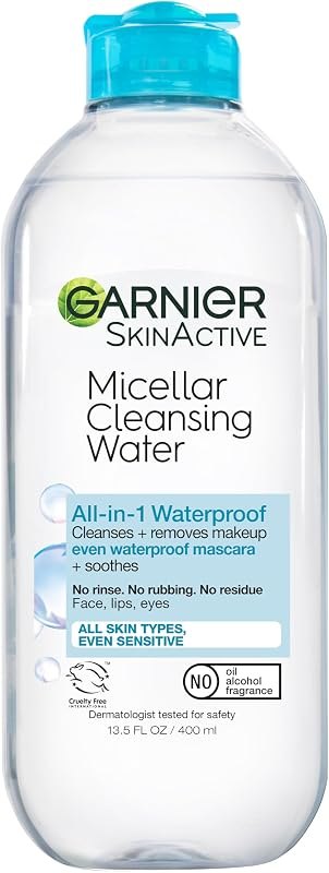 Garnier SkinActive Micellar Water For Waterproof Makeup, Facial Cleanser & Makeup Remover, 13.5 Fl Oz (400mL), 1 Count